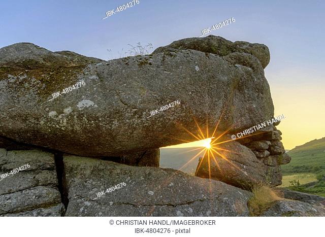 Sunset at Bonehill Rocks, Dartmoor NP, Widecombe-in-the-Moor, England, Great Britain