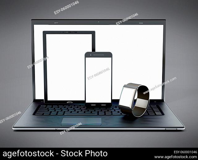 Laptop computer, tablet, smartphone and smartphone 3D illustration
