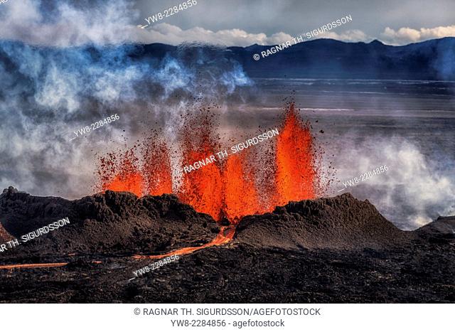 Volcano Eruption at the Holuhraun Fissure near the Bardarbunga Volcano, Iceland. August 29, 2014 a fissure eruption started in Holuhraun at the northern end of...