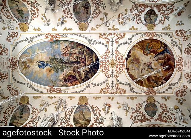 Ceiling fresco, main fresco by Josef Wannenmacher, pilgrimage church and cloister monastery Ave Maria, Deggingen, Baden-Wuerttemberg, Germany