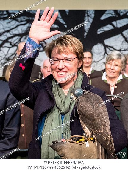 Lower Saxony's minister for food, agriculture and consumer protection Barbara Otte-Kinast holds a hawk at the trade fair ""Equestrians and Hunters 2017"" in...