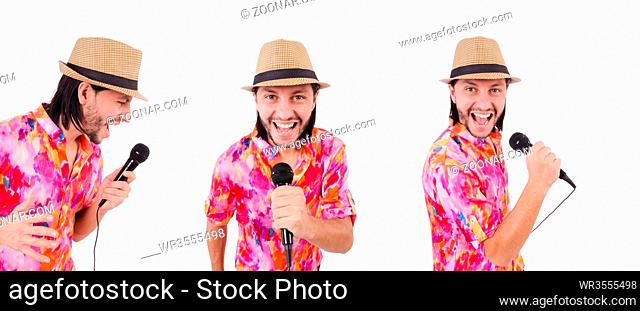Man in colourful shirt isolated on white