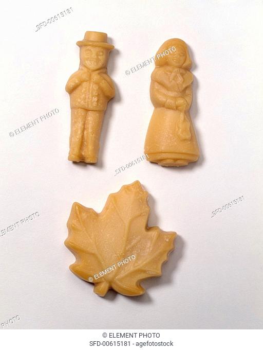 Maple Sugar Candy Molded into People and a Leaf