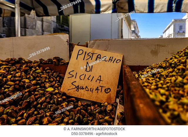 Syracuse, Sicily, Italy Sicilian pistachio for sale in the market on the island of Ortegia, or Ortygia,
