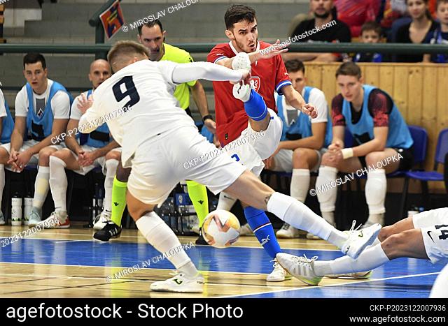 L-R Jeremy Bukovec (SLO) and Francisco Mikus (CZE) in action during the final match of Group D of the 2024 FIFA Futsal World Cup qualification