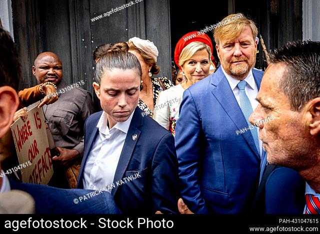 CAPE TOWN, SOUTH AFRICA - OCTOBER 20: King Willem-Alexander and Queen Maxima of The Netherlands visits the Slave Lodge museum and faces protestors
