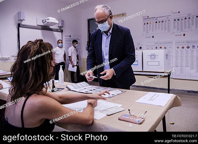 Candidate for Mayor of Rome Roberto Gualtieri votes in the municipal elections , Rome, ITALY-03-10-2021