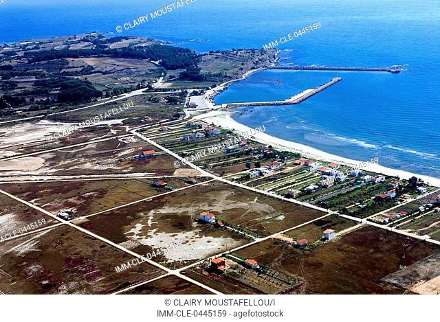 Aerial view near the ruins of Abdera, the town is now called Avdira. It is situated on the coast of the Xanthi prefecture, near the mouth of the Nestos River