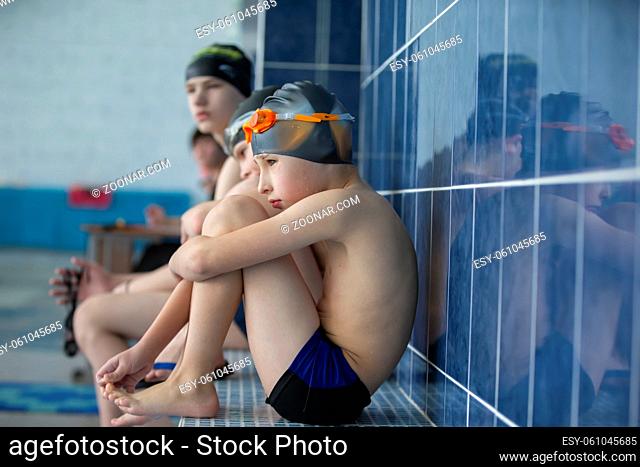 Belarus, the city of Gomel, March 10, 2021. School pool. Children in the pool