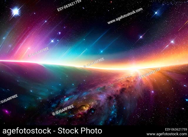 Abstract image of galaxy, planets, stars, Magellanic Clouds, Nebula, Pillars of creation. interstellar space. Cosmos, exploration, Universe concept