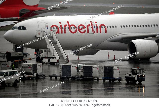 Air Berlin planes at Tegel Airport in Berlin, Germany, 16Â August 2017. The airline has filed for insolvency. Photo: Britta Pedersen/dpa-Zentralbild/dpa