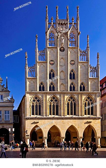 historic town hall at the principal marketplace of Muenster, Germany, North Rhine-Westphalia, Muensterland, Munster