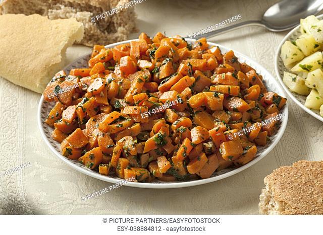 Traditional Moroccan carrot salad as a side dish