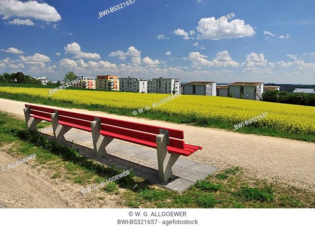 panoramic view over rape field at the district 'Solar City', Germany, Baden-Wuerttemberg, Ulm