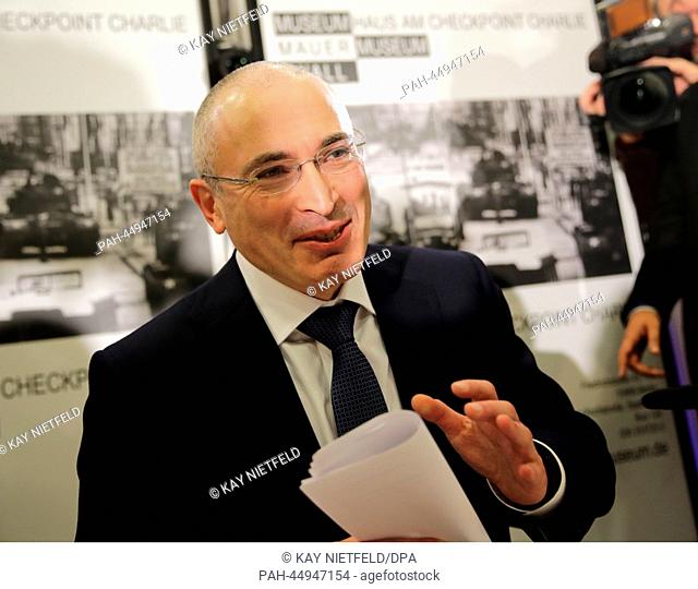 Russian former oil tycoon Mikhail Khodorkovsky holds a press conference at the Berlin Wall Museum, in Berlin, Germany, 22 December 2013 to discuss his future...