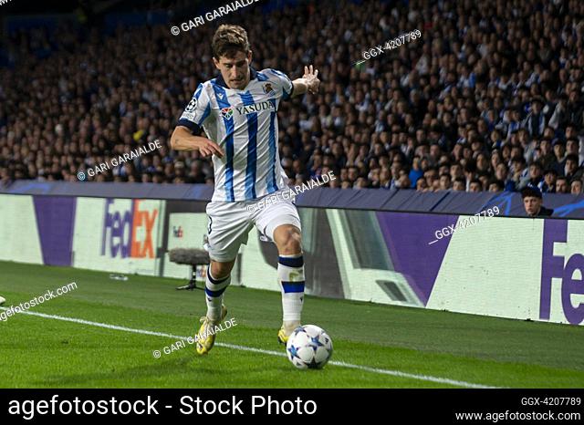 Aihen Munoz of Real Sociedad in action during the UEFA Champions League match between Real Sociedad and Salzburg FC at Reale Arena. Donostia (Spain)