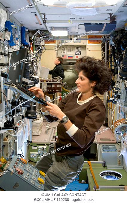 In the International Space Station's Zvezda Service Module, NASA astronaut Sunita Williams, Expedition 33 commander; and Russian cosmonaut Yuri Malenchenko