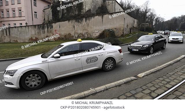 Taxi drivers circle about the Prague city centre, Czech Republic, on Thursday, February 8, 2018. Association of Czech Taxi Drivers organises protest against...
