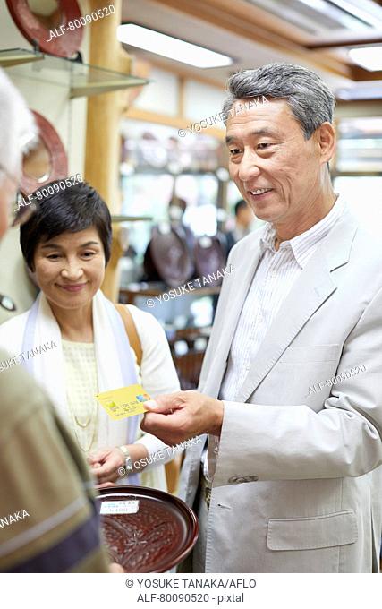 Japanese senior couple shopping