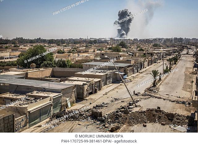 A general view of destroyed houses on the front line in the Al Dariya neighborhood in western Raqqa, Syria, 24 July 2017. A spokesman for the U.S