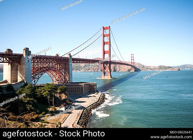 The Golden Gate Bridge is a suspension bridge that spans the Golden Gate, a strait that connects the Pacific Ocean with the San Francisco Bay