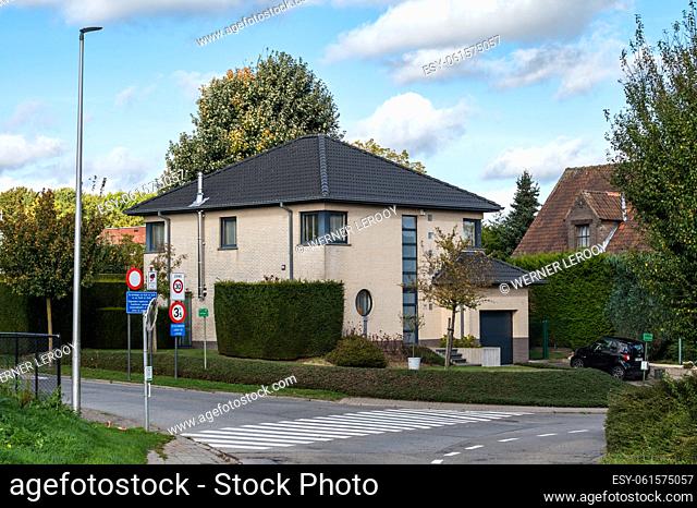Molenbeek, Brussels Capital Region, Belgium, Residential house and street in the Brussels suburbs