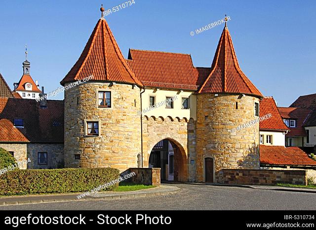 West gate, built between 1584-1587, Prichsenstadt, Lower Franconia, Bavaria, suburban gate, upper gate, Germany, Europe