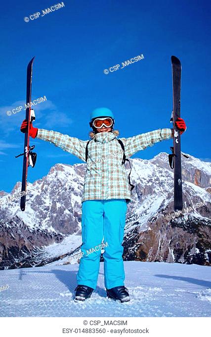 Girl has a fun on ski