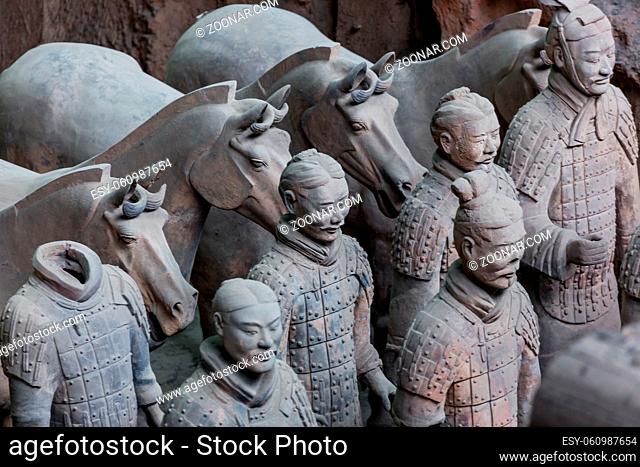 Warriors of famous Terracotta Army in Xian China - travel background