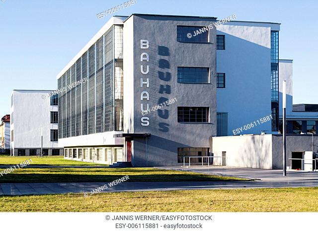 Restored landmark Bauhaus building, former home of the school that founded modernism, in Dessau, Germany