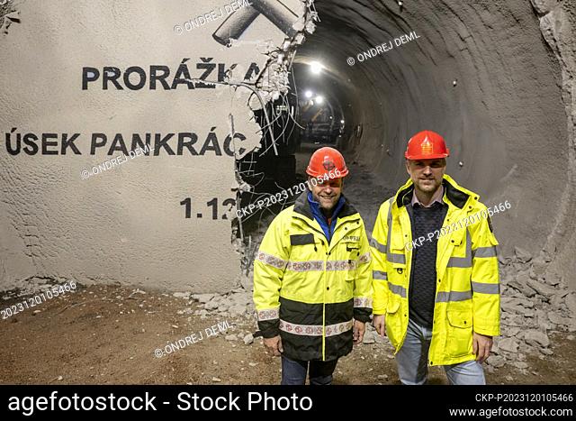 The tunnel breakthrough at the construction of the first section of metro line D from the intermediate tunnel to the future Olbrachtova station, in Prague
