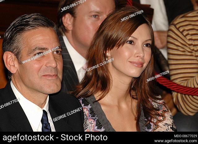 American actor George Clooney with his girlfriend Sarah Larson in the Julius Caesar Hall on the Capitol Hill for the eighth World Summit of Nobel Peace...