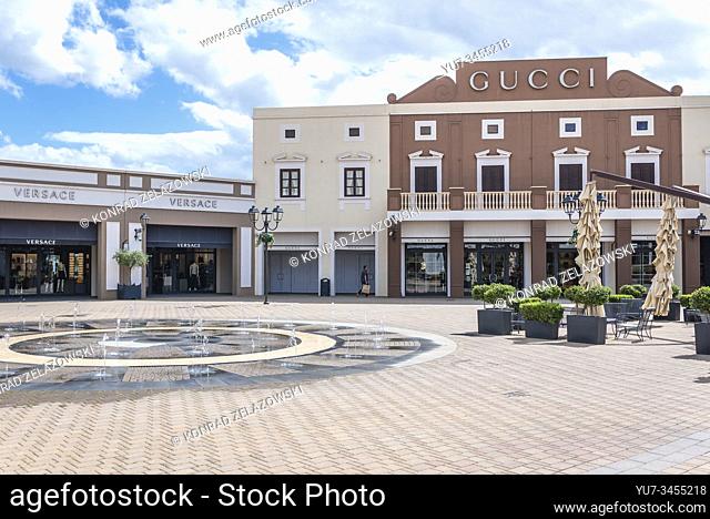 Gucci and Versace store in Sicilia Outlet Village located on Palermo-Catania motorway in Agira town on Sicily Island in Italy
