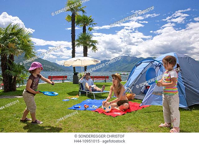 Switzerland, Europe, rest, repose, break, lake, canton, TI, Ticino, Southern Switzerland, camping, tent, tents, family, Campo Felice, Tenero