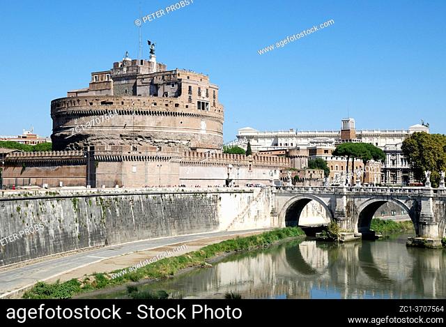 Angel castle with the Angel bridge at the Tiber in Rome - Italy