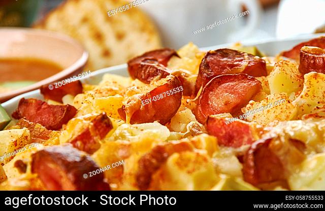 Ranch Potatoes, combine ranch dressing, taco seasoning, and half the shredded cheddar cheese, Tex-Mex cuisine, Traditional assorted dishes, Top view
