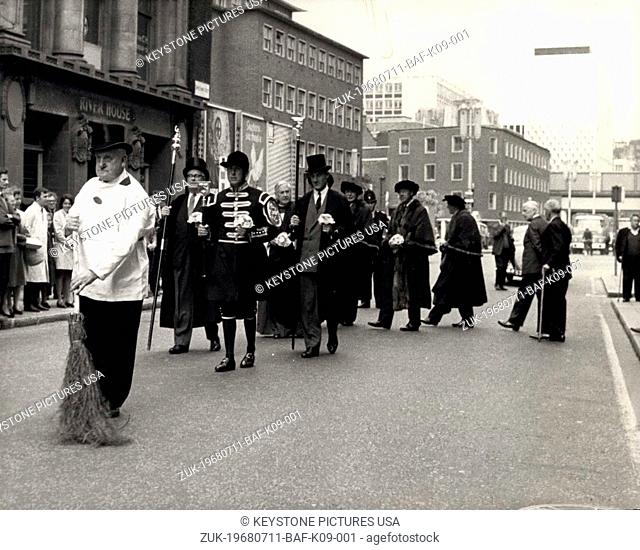 Jul. 11, 1968 - Ancient City Custom. Keystone Photo Shows: Scene during the Vintners' Company's ancient custom of sweeping the road from their hall in Upper...