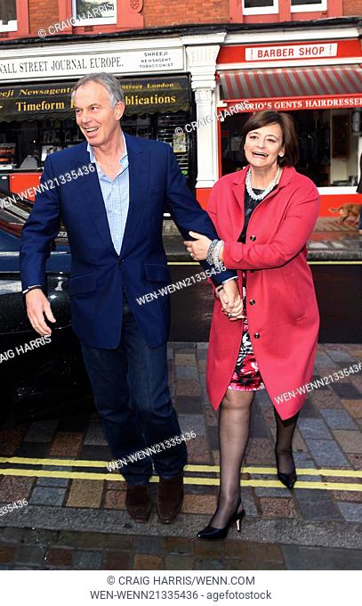 Tony Blair and wife Cherie Blair spotted outside Chiltern Firehouse in London Featuring: Tony Blair, Cherie Blair Where: London
