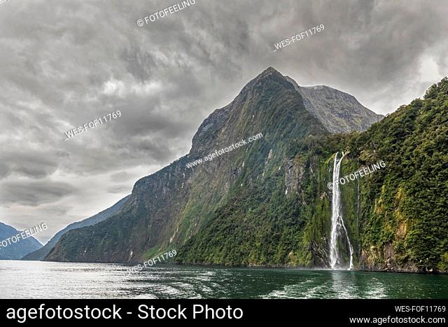 New Zealand, Oceania, South Island, Southland, Fiordland National Park, Milford Sound, Stirling Falls