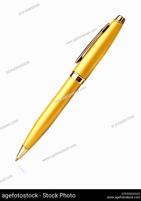 Golden ballpoint pen isolated on white