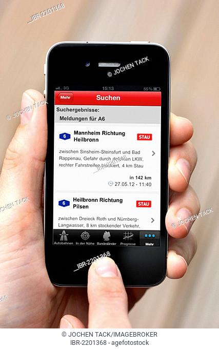 Iphone, smart phone, app on the screen, traffic news, traffic information