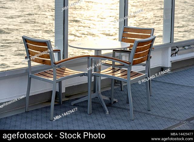 Empty tables on a passenger ship
