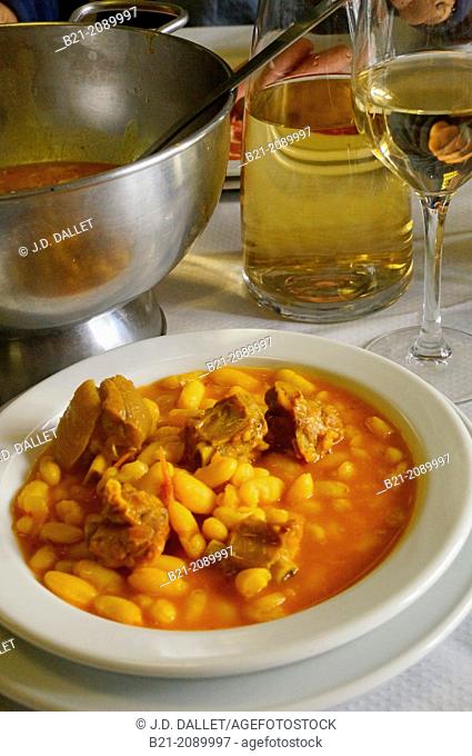 Food: 'fabada' (Spanish beans stew) with cider, Way of St James, Galicia, Spain