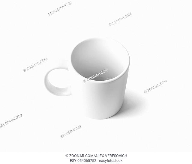 Blank white mug for coffee or tea isolated on white background. Cup mock-up. Clipping path