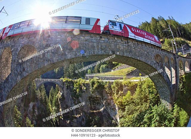 Road, Railway, train, railroad, bridge, canton, Graubünden, Grisons, Switzerland, Europe, Glacier express, Solisviadukt, Tiefencastel, bridge