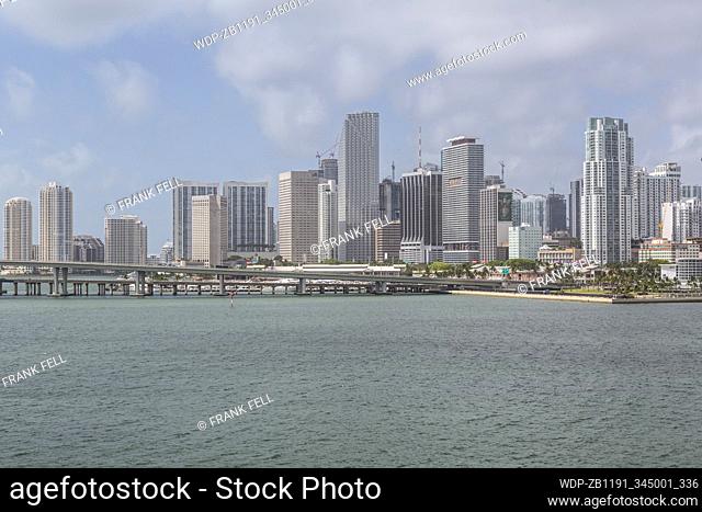 View of Downtown from Mac Arthur Causeway, Miami Beach, Miami, Florida, United States of America, North America