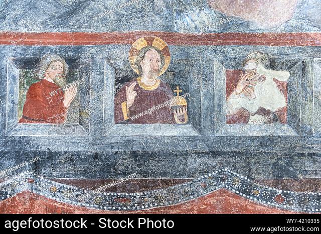 saint nicholas church at monte di mezzo: frescoes, collalbo, italy
