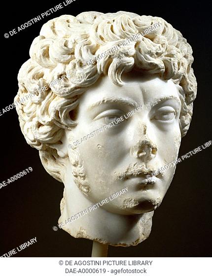 Marble head of a young man (136-193 AD), artefact uncovered in Antioch, Turkey. Roman Civilisation, 2nd century.  Istanbul