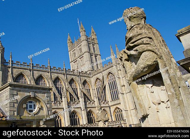 Roman Baths and Bath Abbey, Bath, World Heritage Site, Somerset, England, Great Britain, Europe