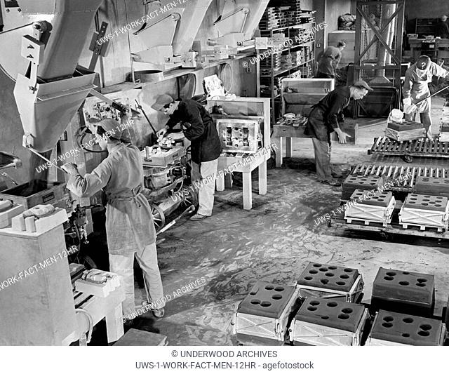 Los Angeles, California: c. 1955 Workers in the precision casting foundry section at the AiResearch Manufacturing Company